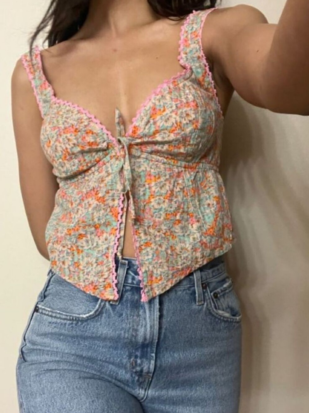 American Eagle Outfitters Floral Tie-Front Cami Top Size Medium Boho Coquette